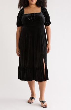 London Times Square Neck Puff Sleeve Empire Waist Dress in Black at Nordstrom Rack, Size 14W
