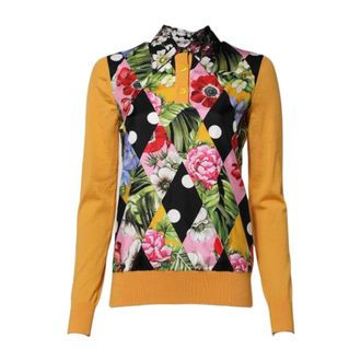 Dolce & Gabbana Polo Shirts, female, Multicolor, 3XS, Floral Print Silk Polo Top