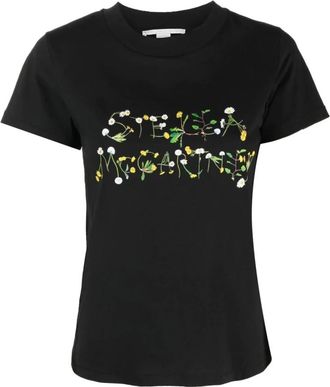Stella McCartney Dandelion Logo T-shirt met Ronde Hals - Dames - Tops - Zwart - Maat: XS Katoen