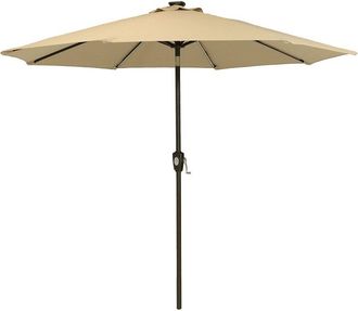 Sunnydaze 9 Beige Outdoor Sunbrella Market Umbrella With Solar Led Light Bars