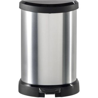 Dmora Dmora - Contenedor De Basura Renfrew, Cubo De La Basura, Papelera Para Recogida Selectiva De Residuos, Gabinete De Basura, 31x28 H45 Cm, Plata Y Negro