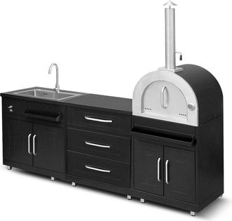 Oviala Cocina exterior de acero de 3 piezas con horno de pizza
