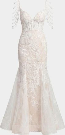 Mac Duggal Beaded Floral Lace Mermaid Gown