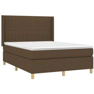 vidaXL Vidaxl - Cama Box Spring Colch&oacute;n Luces Led Tela Marr&oacute;n Oscuro 140x190 Cm