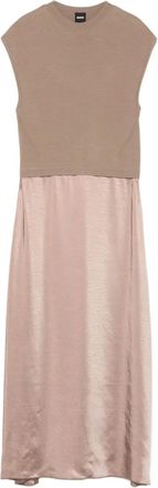 BOSS knit-top satin midi dress - women - Viscose/Polyamide/Polyester - S - Neutrals