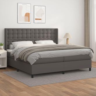 vidaXL Vidaxl - Cama Box Spring Con Colch&oacute;n Cuero Sint&eacute;tico Gris 200x200 Cm