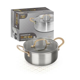 KASANOVA Casseruola 20 cm triplo strato Tri Ply - Gold con coperchio