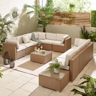 Furniturebox Orlando 10 Seat Modular Outdoor Garden Rattan Sofa in Light Beige