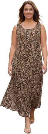 Roaman's Hand Crinkled Sleeveless Dress in Chocolate Tie Dye Floral at Nordstrom, Size 36