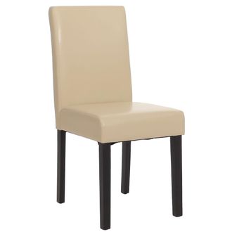 Hhg Littau Silla De Comedor, Silla De Cocina, Cuero, Crema, Patas Oscuras