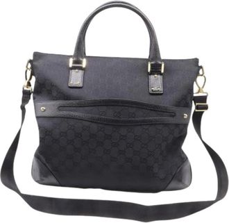 Gucci Pre-owned 2-Way Tote Bag in Black Canvas - Dames - Vintage Shopper - Zwart - ONE Size - Vintage