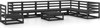 vidaXL Juego De Muebles De Jard&iacute;n 9 Piezas Negro Madera Maciza De Pino Vidaxl