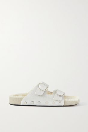 Isabel Marant Sandali In Pelle Argentata Con Borchie E Finiture In Shearling Lennyo - Argento