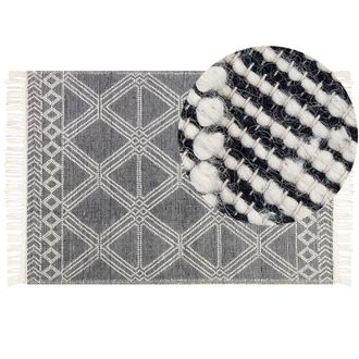 Beliani Beliani - Alfombra De Lana Gris Blanco Crema 160 X 230 Cm A Mano Geom&eacute;trico Borlas Toprakkale