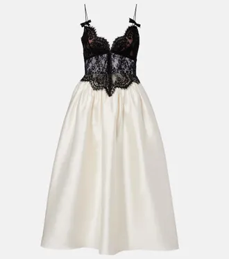 Self Portrait Taffeta and lace midi dress