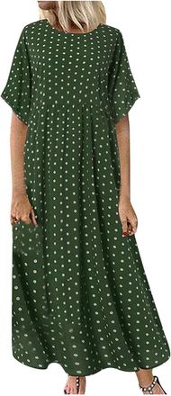 Generic Summer Dresses for Women UK Summer Dresses for Women UK Plus Size Fashion Solid Color Short Sleeve Maxi Dress Casual Polka Dot Long Dress Loose Fit La