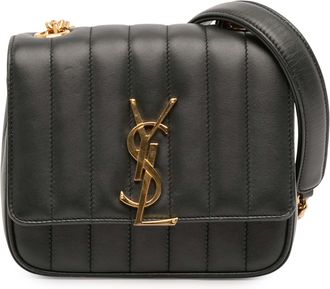 Saint Laurent Black Small Lambskin Monogram Vicky Chain Bag
