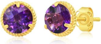 MAX + STONE 14k Yellow or White Gold 6mm Roped Halo Gemstone Round Stud Earrings