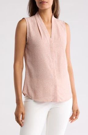 Nordstrom Rack V-Neck Sleeveless Woven Shell Top in Pink Adobe- Ivory Brush Dot at Nordstrom Rack, Size X-Small