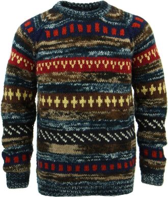 Loud Elephant Chunky Wool Knit Jumper - Abstract Blue Brown (X-Large)
