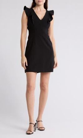 French Connection Whisper Ruffle Cap Sleeve A-Line Minidress in Black at Nordstrom Rack, Size 0