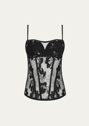 Lise Charmel Cuir Sexy Couture Embroidered Tulle Bustier Top