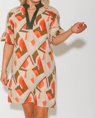 THML Clothing Print Short Sleeve Mini Dress In Multi Color