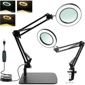 OEM Lente DIngrandimento Di Precisione 15x Con Illuminazione A Led Regolabile: Braccio Articolato, 3 Colori Di Luce E Morsetto A Mani Libere Per Leggere, 