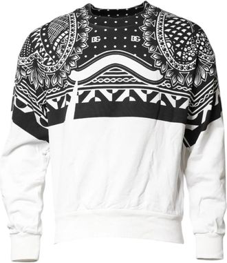 Dolce & Gabbana Bandana Print Crew Neck Cotton Sweater - Heren - Sweatshirts - Wit - XS - Katoen - Hoodies & sweatvesten