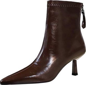 Generic High Heels Boots for Women 7CM Stiletto Pointed Toe Retro Zip Winter Shoes Fashion Toing Out Work Office Ankle Boot (Brown,6.5)
