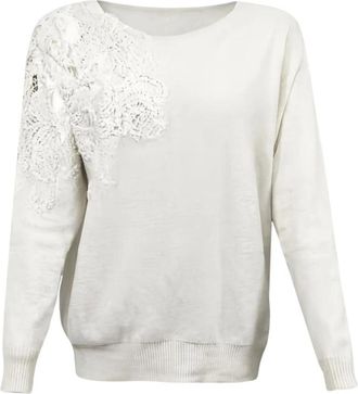 D.exterior Jersey con detalle de encaje - Knitwear - Mujer - Blanco - XS