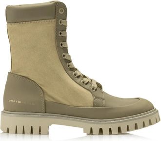 Tommy Hilfiger Beige Leren High-Top Sneakers - Dames - Veterlaarzen - Beige - 40 EU - Katoen - Schoenen