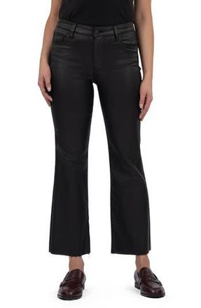 Kut from the Kloth Kelsey Coated High Waist Raw Hem Kick Flare Jeans in Black at Nordstrom Rack, Size 12