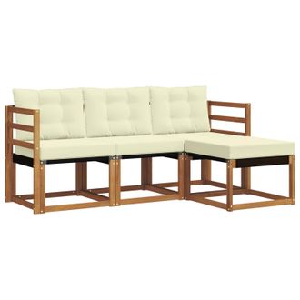 vidaXL Conjunto De Sof&aacute;s De Exterior Con Coj&iacute;n 4 Pcs Natural Y Crema Vidaxl