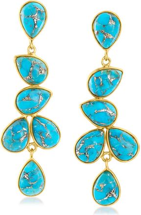 Ross-Simons Turquoise Drop Earrings in 18kt Gold Over Sterling