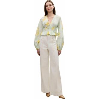 Rebecca Taylor Yara Poplin Blouse in Sage Combo at Nordstrom, Size 0