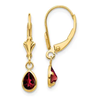 Diamond2Deal 14k Yellow Gold 6x4mm Garnet Stud Earrings