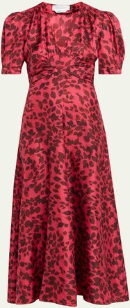 Gabriela Hearst Larkin Printed Satin Puff-Sleeve Midi Dress