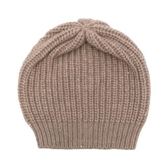 Brunello Cucinelli Muts met pailletten en ribbelbrei - Dames - Hoeden - Bruin - M - Pailletten - Accessoires