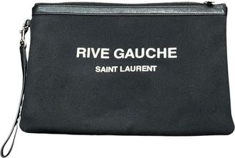 Saint Laurent Black Canvas Leather Clutch Bag (Pre-Owned)