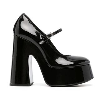 Vic Matié Heeled Boots, female, Black, Size: 10 US Black Patent Leather Sandals with High Block Heel