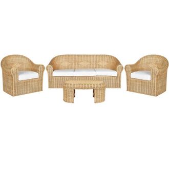 Beliani Set di divani da giardino a 5 posti in rattan naturale con cuscini in tessuto di cotone Livadeia
