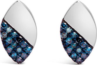 House of Brilliance 925 Sterling Silver 1/6 Cttw Blue Diamond and Mirror Polish Pear Shape Stud Earrings