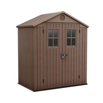 Keter Darwin 6x4 - Caseta De Jard&iacute;n 190x221x122 Cm Con 2 Puertas Para Almacenamiento De Herramientas Acabado Efecto Madera Evotech+ En Resina Marr&oacute;n