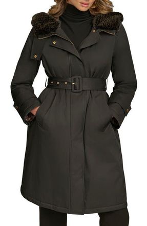 DKNY Faux Fur Trim Puffer Coat in Black at Nordstrom, Size X-Large