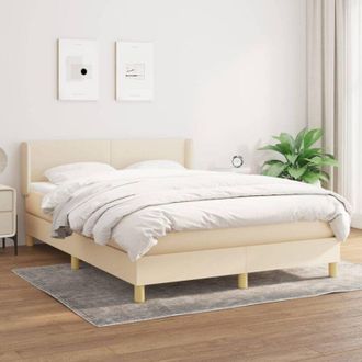 vidaXL Cama Box Spring Con Colch&oacute;n Tela Color Crema 140x190 Cm Vidaxl