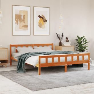 vidaXL Vidaxl - Cama Sin Colch&oacute;n Madera Maciza De Pino Marr&oacute;n Cera 160x200 Cm