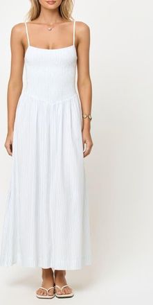 L*Space Misha Smocked Bodice Cover-Up Cotton Maxi Dress in Pebble Blue Stripe at Nordstrom, Size X-Small