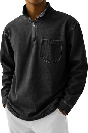 Generic Mokaloha Mens Shirts Quarter Zip Men Long Sleeve Casual 1/4 Zipper Sweatshirt Lightweight Mock Neck Sweater Rugby Pullovers Polo Shirts Black 5X-Large