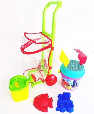 Trade Shop Trade Shop - Set 8pz Carrello Con Secchiello Paletta Rastrello Formine Sabbia Gioco Spiaggia Mare Bambini